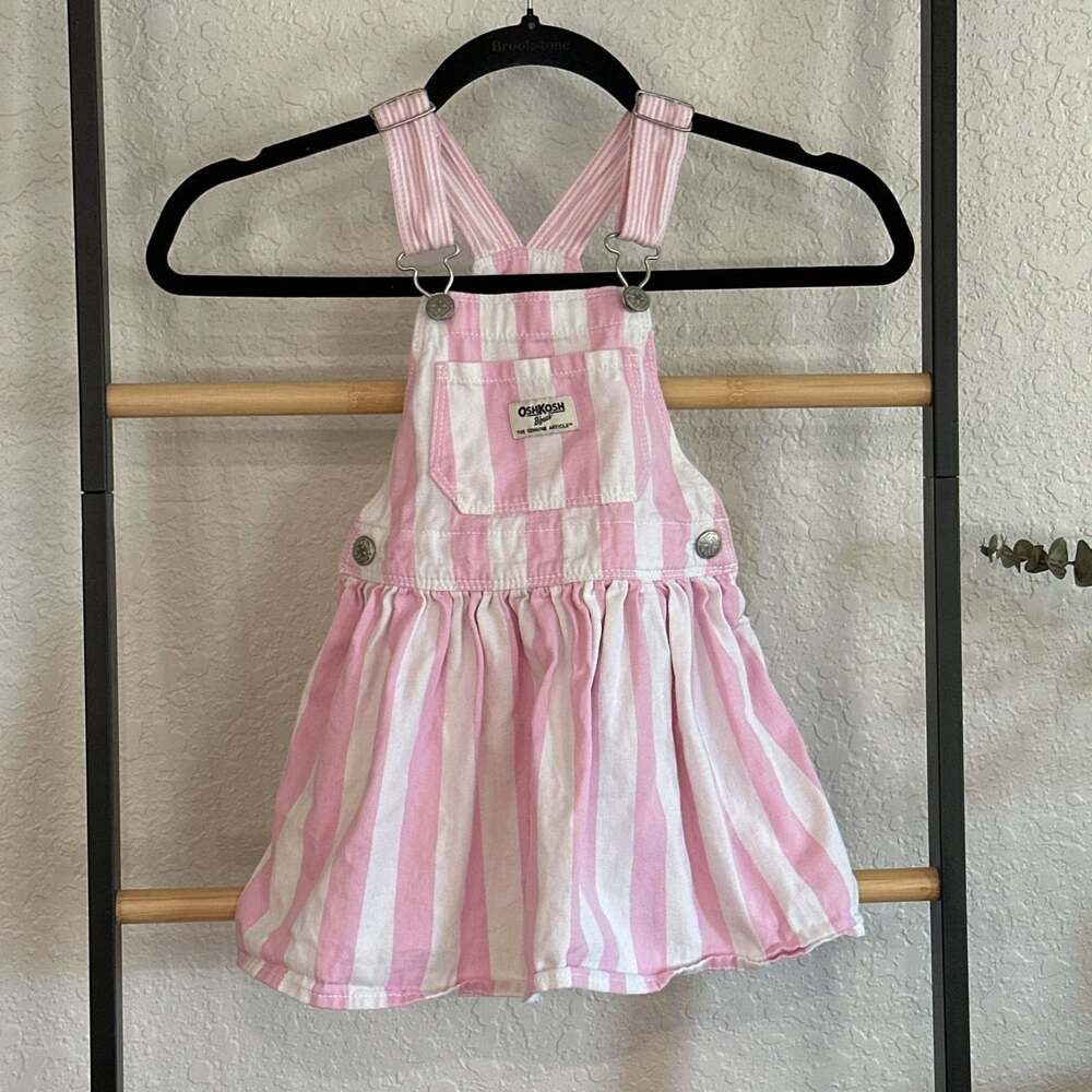 OshKosh B'gosh Pink Striped Cotton Overall Dress 3T